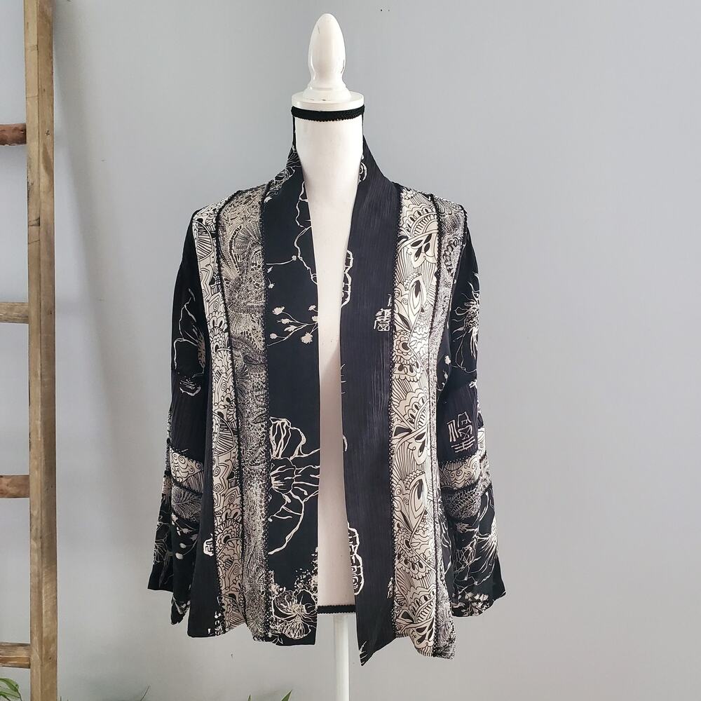 Chico's Lightweight Silk Floral Open Cardigan Size M